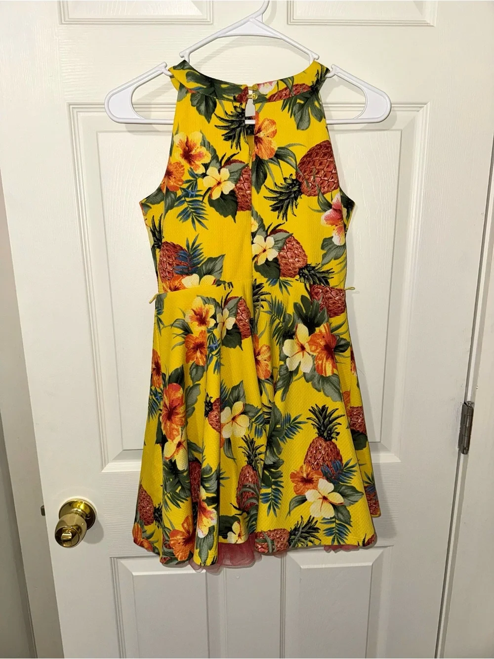 Girls' Yellow Tropical Pineapple Floral Halter Dress